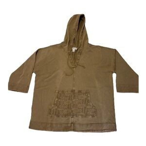 Coldwater Creek Women's Medium Olive Camel Hooded Sweater Pullover Hoodie